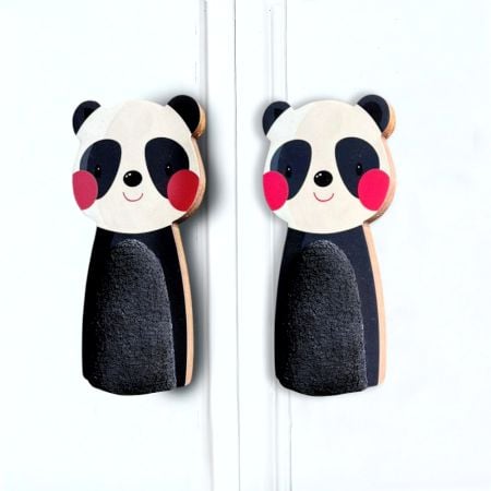 Handcrafted Acacia Wood Panda Fabric Handle Pair